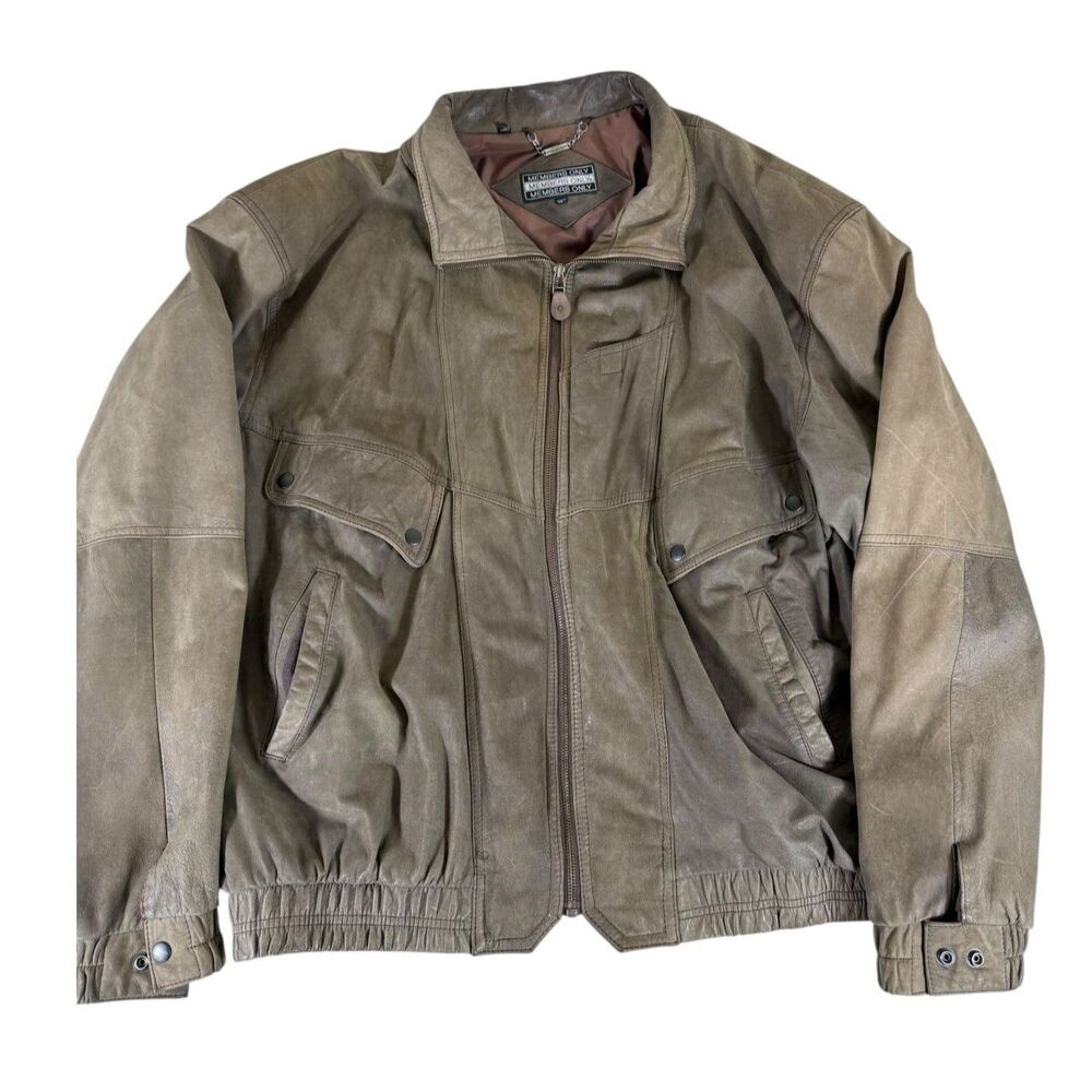 Vintage Members Only Brown/Taupe Leather Bomber Jacket Size XXL